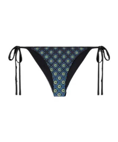 Casablanca Monogram Tie Triangle Bikini Top In Blue