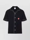 Casablanca Black Shirt With Classic Lapels And All-over Embossed Monogram In Blue