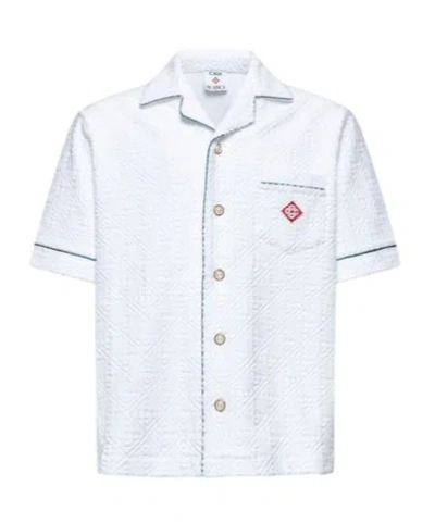Casablanca Short Sleeved Shirt In Jacquard Cotton Blend Terry Cloth With White Monogram Men