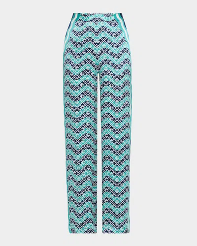 Casablanca Monogram Wavy-print Silk Straight-leg Trousers