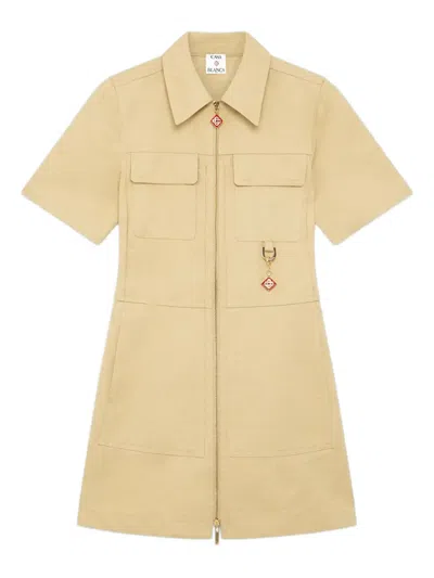 Casablanca Monogram Zip-front Mini Dress In Neutral
