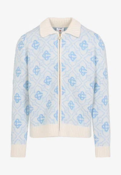 CASABLANCA MONOGRAM ZIP-UP CARDIGAN