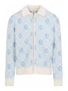 Casablanca Refined Wool Blend Sweatshirt With Classic Collar In Blue