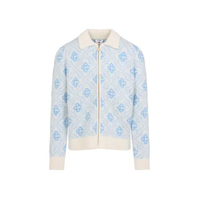 Casablanca Monogram Zip Up Sweater Men In Blue