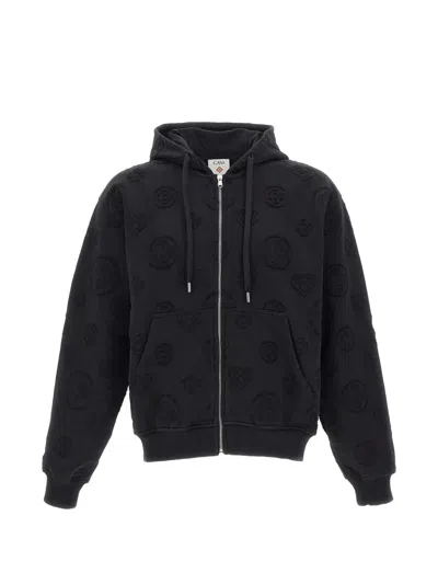 Casablanca Monogram Zip-up Hoodie In Black