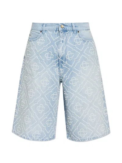Casablanca Monogram-beaded Denim Shorts In Blue