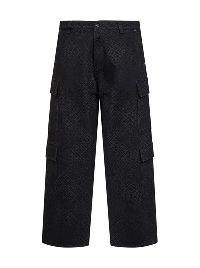 Casablanca Monogram-embossed Cotton Cargo Pants In Black