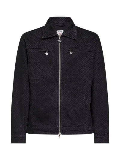 Casablanca Monogram-embossed Cotton Denim Jacket In Black