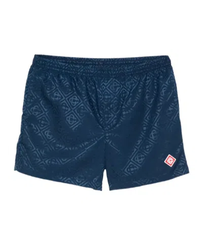 Casablanca Monogram-jacquard Elasticated Waistband Swim Shorts In Blue