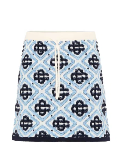 Casablanca Kids' Monogram-knit Drawstring Skirt In Blue