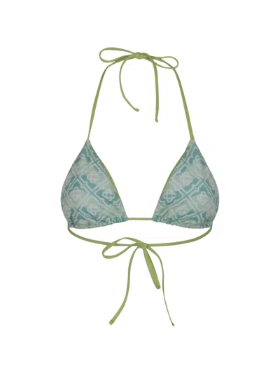 Casablanca Monogrammed Bikini Top With Tie-up Closure In Green