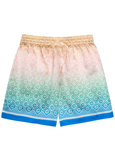 Casablanca Wide-leg Monogrammed Dégradé Silk Shorts In Multi