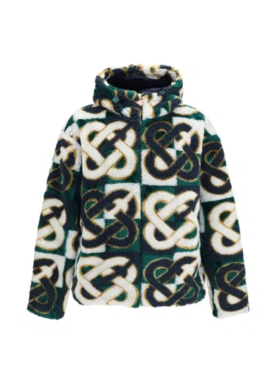 Casablanca Green And Navy Blue Check Monogram Fleece Jacket In Animal Print