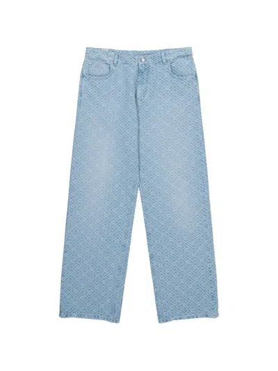 Casablanca Mens Washed Monogram-print Denim Jeans Blue