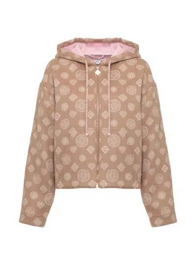 Casablanca Monogram-pattern Wool Hoodie In Brown