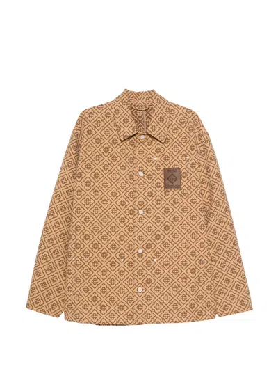 Casablanca Monogram-print Logo-patch Jacket In Brown