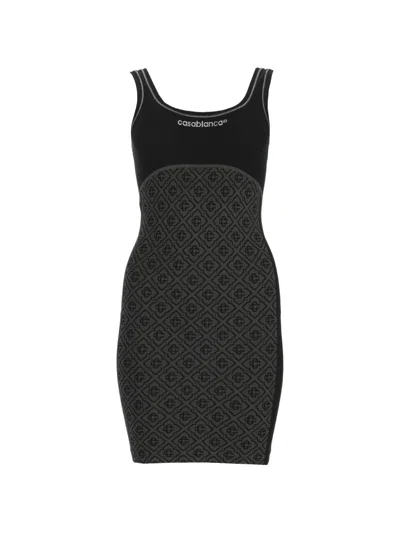 Casablanca Monogram-print Scoop-neck Mini Dress In Black
