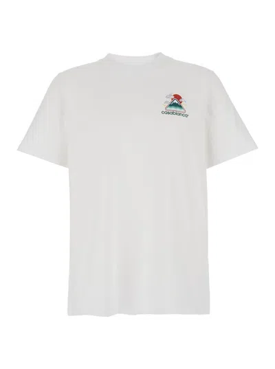 CASABLANCA WHITE T-SHIRT WITH CREWNECK AND LOGO ON THE FRONT AND MAXI LOGO ON THE BACK IN COTTON MAN