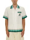 Casablanca Convertible-collar Printed Silk-twill Shirt In White