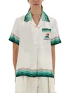 Casablanca White Montagne Ondulee Silk Short Sleeve Shirt In White