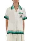 Casablanca White Montagne Ondulee Silk Short Sleeve Shirt In Multi