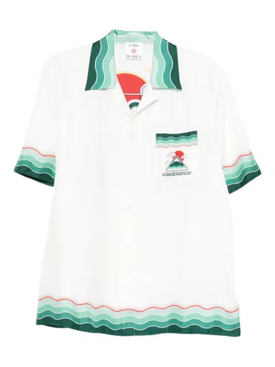 Casablanca Convertible-collar Printed Silk-twill Shirt In White