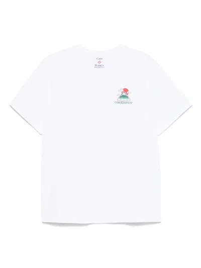 Casablanca Organic Cotton T-shirt With Playful Mountain Graphic In White