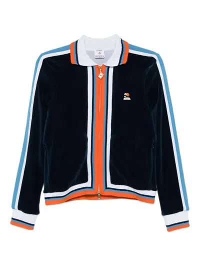 Casablanca Montagne Striped Jacket In Velvet In Blue