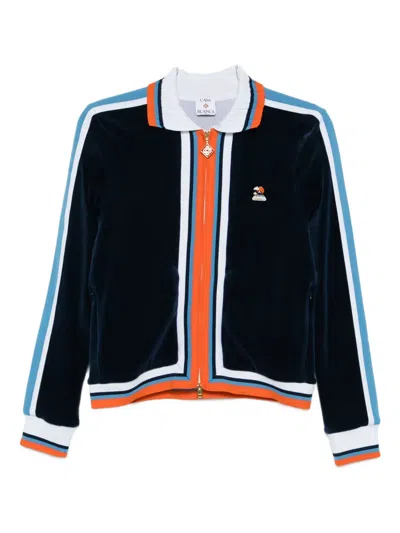 Casablanca Montagne Striped Velvet Jacket In Blue