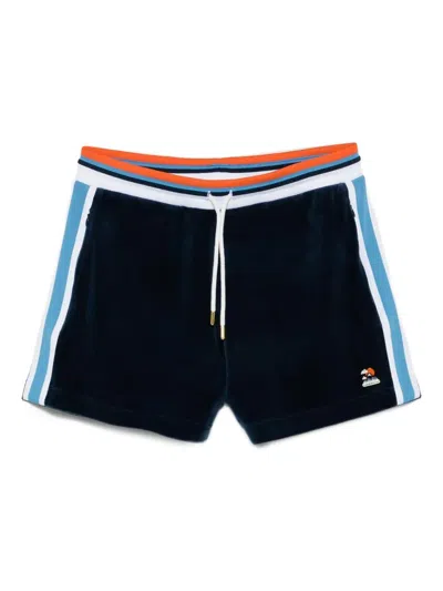 Casablanca Montagne Velvet Shorts With Side Stripe In Blue