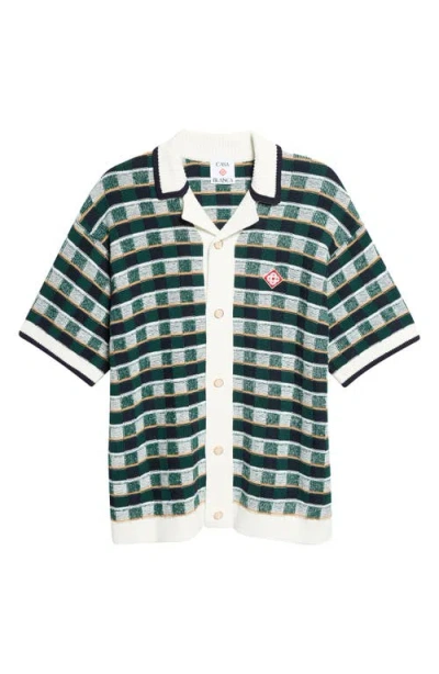 Casablanca Mens Green Mosaic Crochet Short-sleeve Cotton Shirt