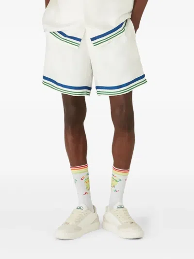 Casablanca Motif-embroidered Striped Shorts In White