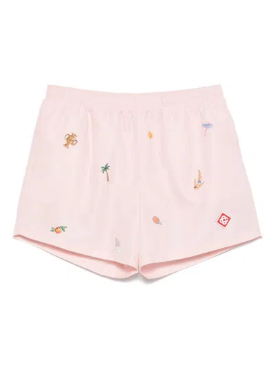 Casablanca Motif-embroidered Swim Shorts In Pink