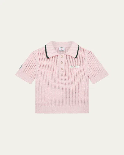 CASABLANCA MOULINE CROCHET-KNIT CROPPED POLO