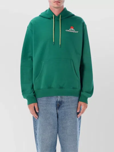 Casablanca Mountain Print Hoodie Featuring Kangaroo Pocket In Green
