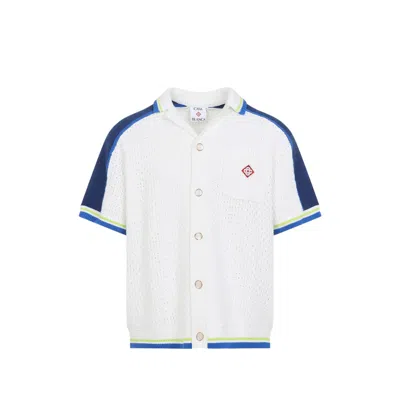 Casablanca Contrasting Trims Chest Pocket Logo-embroidered Short-sleeve Button-up Shirt In White