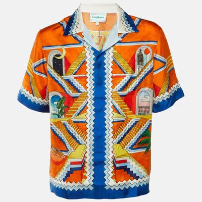 Pre-owned Casablanca Multicolor Escalier Infini Print Silk Short Sleeve Shirt M