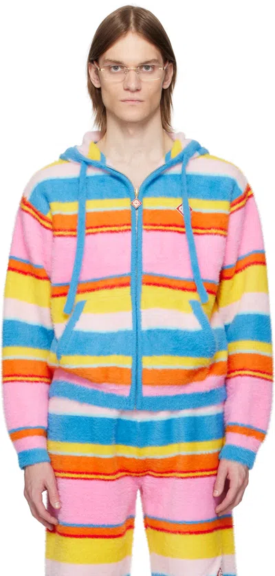 Casablanca Multicolor Fluffy Stripe Oversized Hoodie In Multi Blue