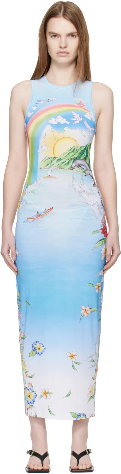 Casablanca Multicolor Graphic Maxi Dress In Blue