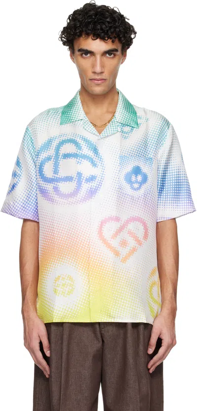 Casablanca Multicolor Halftone Logo Short Sleeve Silk Shirt In White