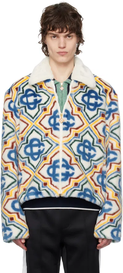 CASABLANCA MULTICOLOR JACQUARD FAUX-FUR JACKET