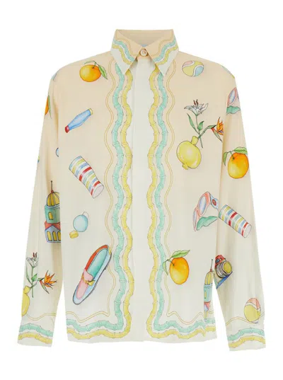 Casablanca Multicolor Long Sleeve Shirt With All-over Graphic Print In Cady Man In White