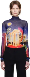Casablanca Sheer Mesh Top Graphic Print In Midnight Acropolis