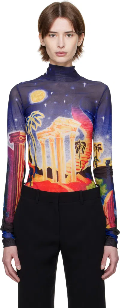 CASABLANCA MULTICOLOR MIDNIGHT ACROPOLIS MESH T-SHIRT