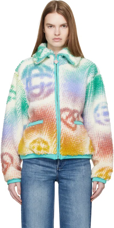 Casablanca Letter Pattern Fleece Casual Jacket In Blue