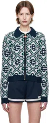 Casablanca Monogram Zip-up Cardigan In Green / Navy
