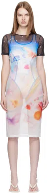 Casablanca Multicolor Printed Mesh Midi Dress In Black