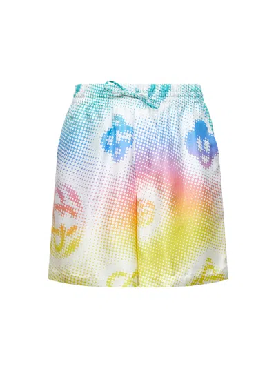 Casablanca Men Multicolor Silk Satin Halftone Logo Shorts In White