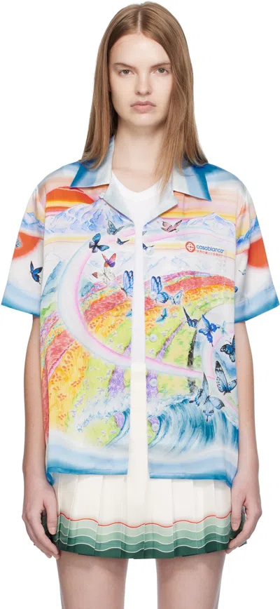 Casablanca Teacher Butterfly Landscape Short Sleeves Shirt In Multi