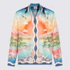 Casablanca Tennis Club Convertible-collar Printed Silk-twill Shirt In Blue